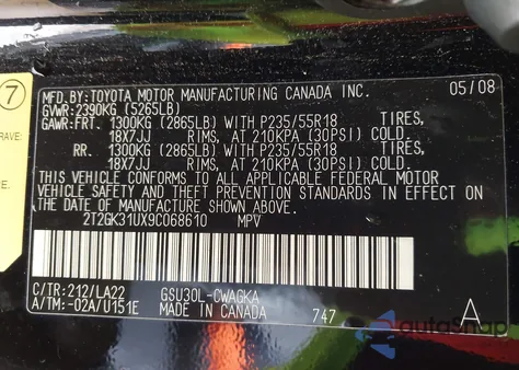 2009 Lexus Rx 350 из США, поврежденный, VIN 2T2GK31UX9C068610